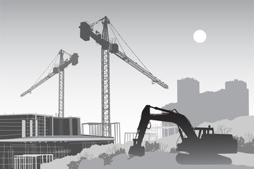 Image of the construction site with cranes