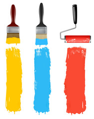 Paint brush and paint roller and paint banners. vector - 32515684