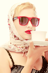 beautiful woman with a cup of coffee.