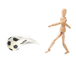 Wooden doll with soccer ball