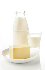 cheese and milk on white background