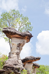 Mushroom stone and blue sky,The Natural Stone as Mushrooms in Ph