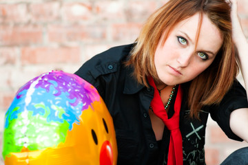 young woman with balloon