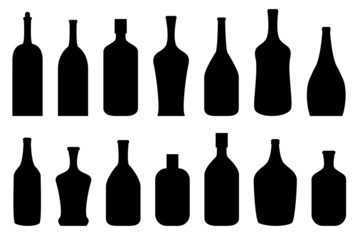 Alcohol bottles in black