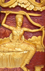 Golden Wood Carving Close Up,Traditional Thai Style in Thai Temp