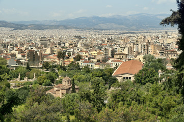 Fototapeta premium Athens` skyline with Church in The Ancient Agora