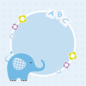 Marco bebé, de color azul, con un elefante.
