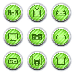 Audio video web icons,  green glossy circle buttons
