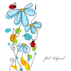 Wall murals Abstract flowers Flowers and ladybugs love story