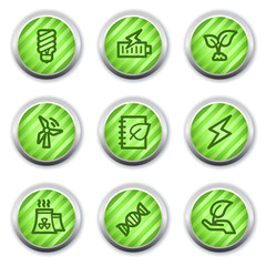 Ecology web icons set 5, green glossy circle buttons
