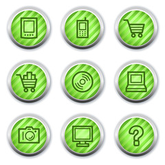 Electronics web icons set 1, green glossy circle buttons