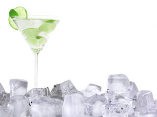 Mojito drink with ice cubes, isolated on white background