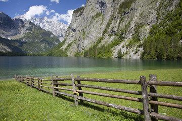 Fototapeta na wymiar Der Obersee am Königsee, Nationalpark Berchtesgadener Land.