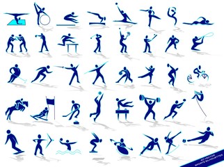 Set blue sports silhouettes, in vector