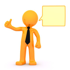 3d businessman with empty speech bubble. Isolated on white