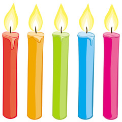 Vector set of colorful candles. No gradients.