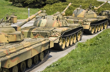 tank column on the march in the streets