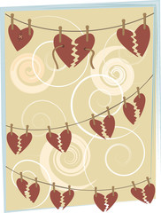 Broken Hearts on String Hanging from clothespins