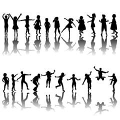 Hand drawn children silhouettes playing