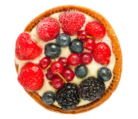 Cake with fresh berries top view