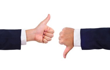 Thumb up and thumb down hand signs