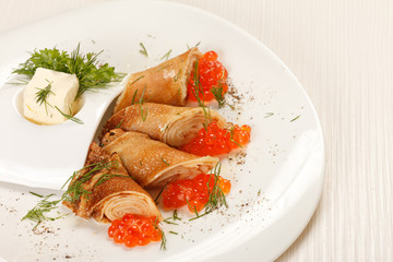 pancakes with caviar