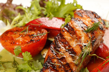 salmon steak with vegetables