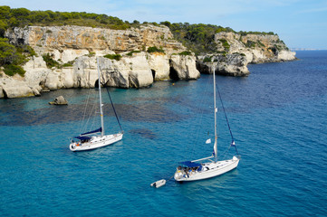 boats in a beach in Menorca, Balearic Islands, Spain
