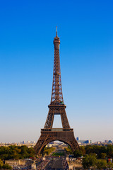 Eiffel Tower in Paris, France on a background of the blue sky