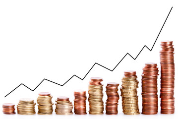 Münzstapel aufsteigend mit Kursverlauf