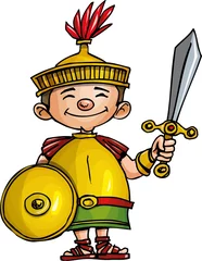Fotobehang Ridders Cartoon Romeinse legioensoldaat met zwaard en schild
