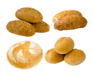 variety of freshly baked buns on a white background