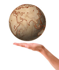 conceptual image of a big globe on hands