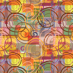 Abstract  seamless background with swirls and rectangles.
