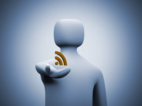 young businessman and rss 3d symbol