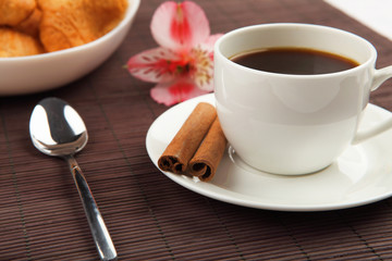 Breakfast coffee and croissants