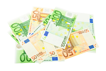 A lot  of euro banknotes