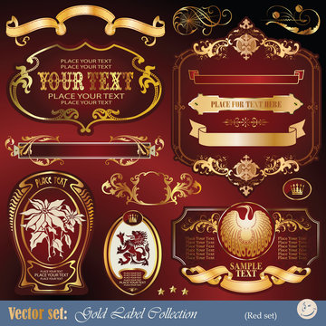 gold-framed labels, ribbon, ornaments and element