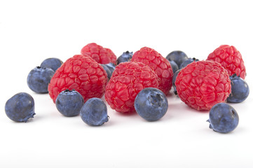 Raspberries and blueberries