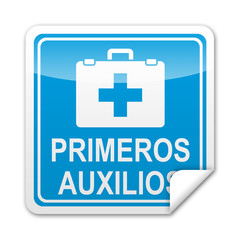 Pegatina cuadrada PRIMEROS AUXILIOS con reborde