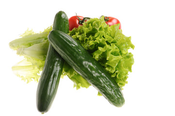 green salad, tomatoes and cucumber isolated