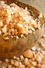 Bath salt in coconut shell