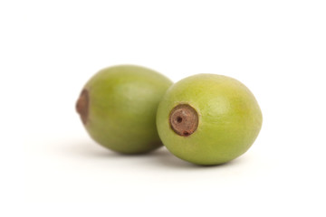 Unripe coffee fruits isolated on a white background