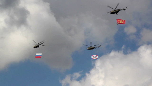 helicopters with flags