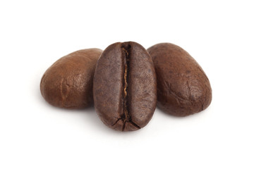 Coffee beans close up in isolated white background