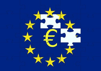 Puzzle mit EU-Flagge und Währungssymbol