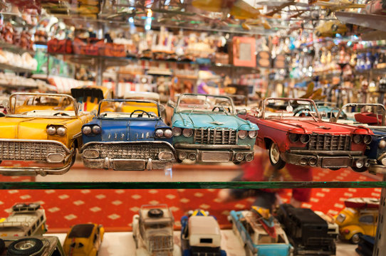 toy cars in the shop window