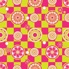 Abstract seamless pattern with flowers and circles