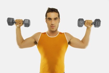 A Man Lifting Two Free Weights