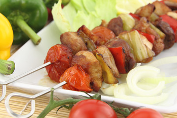 Grilled meat and vegetable skewer